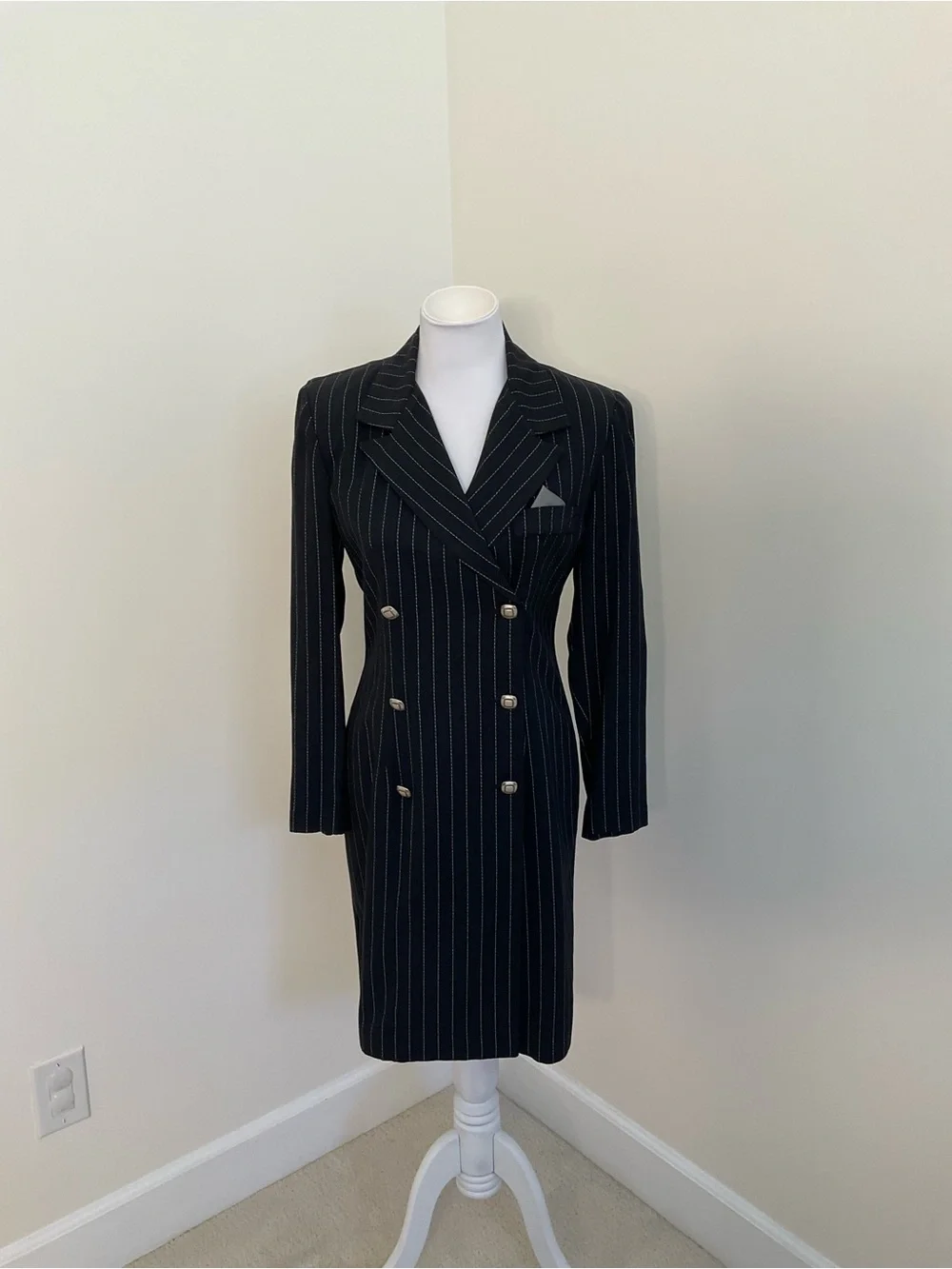 Vintage John Roberts Tailored Black Pinstripe Coat Dress